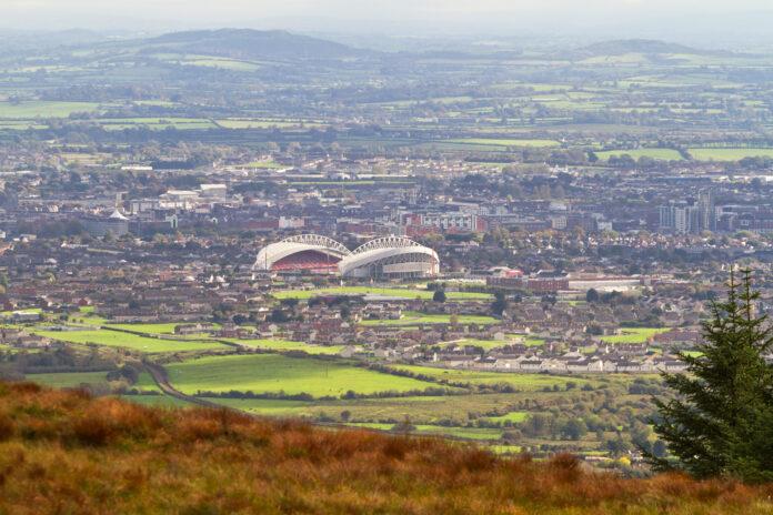 Panorama of Limerick city with stadium, Ireland
