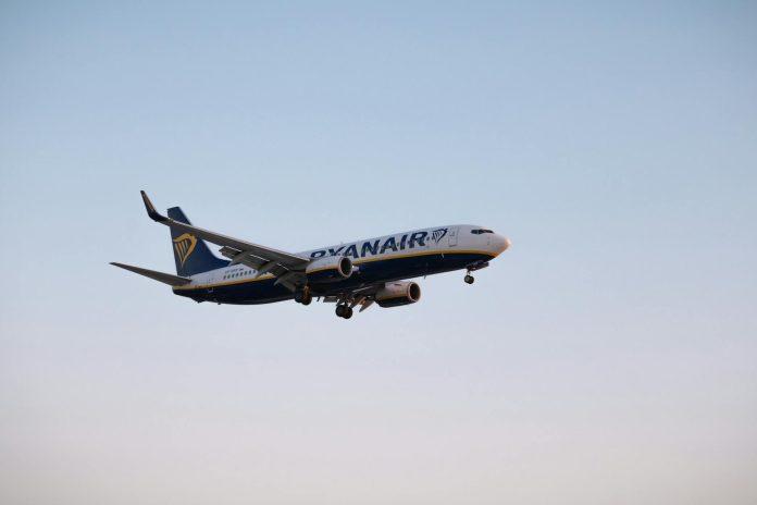 Ryanair aircraft at Dublin Airport representing March 2025 passenger growth to 15.8 million travellers
